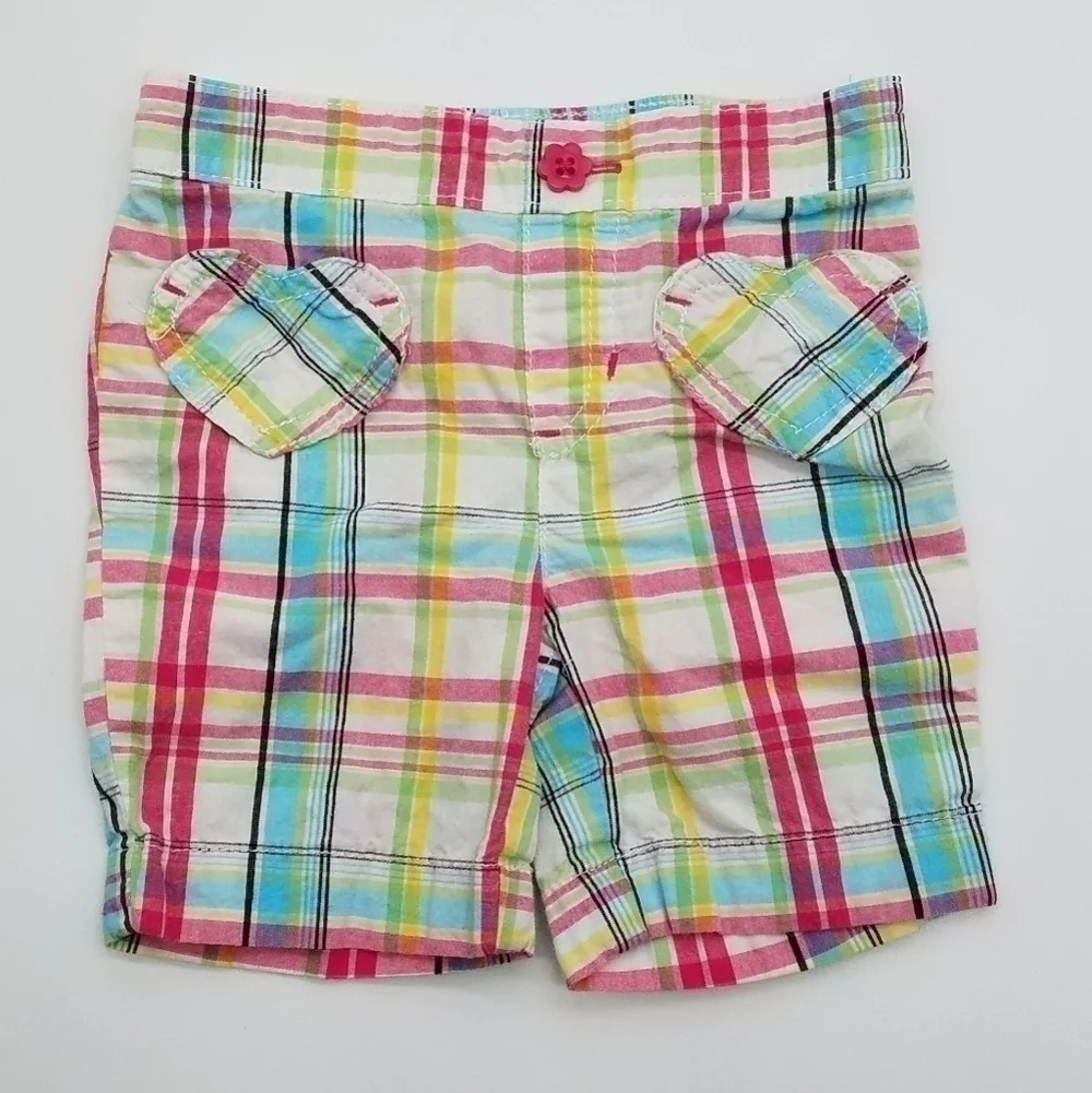 Jumping Beans Plaid Shorts Heart Pockets 6-9m